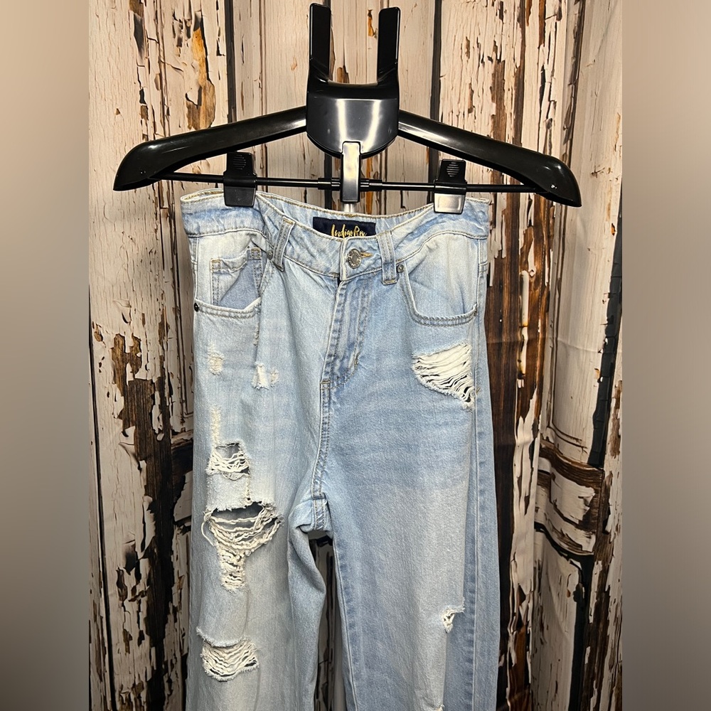 Indigo Rein Light Blue Distressed Straight Leg Jeans - Picture 2 of 10